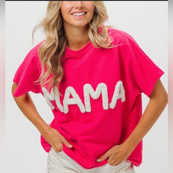 New BiBi Mama puffy cloud letters on hot pink short sleeve top. medium / large - Picture 1 of 4